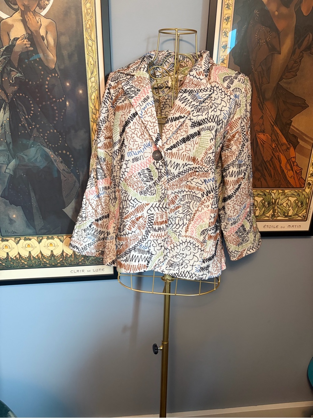 Parsley & Sage Pastel Multi-Print Single-Button Blazer